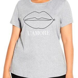 City Chic CCX Kiss Me Graphic Tee In Charcoal Plus Size M/18 NWT